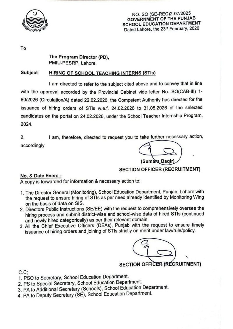 HIRING OF SCHOOL TEACHING INTERNS (Stis)